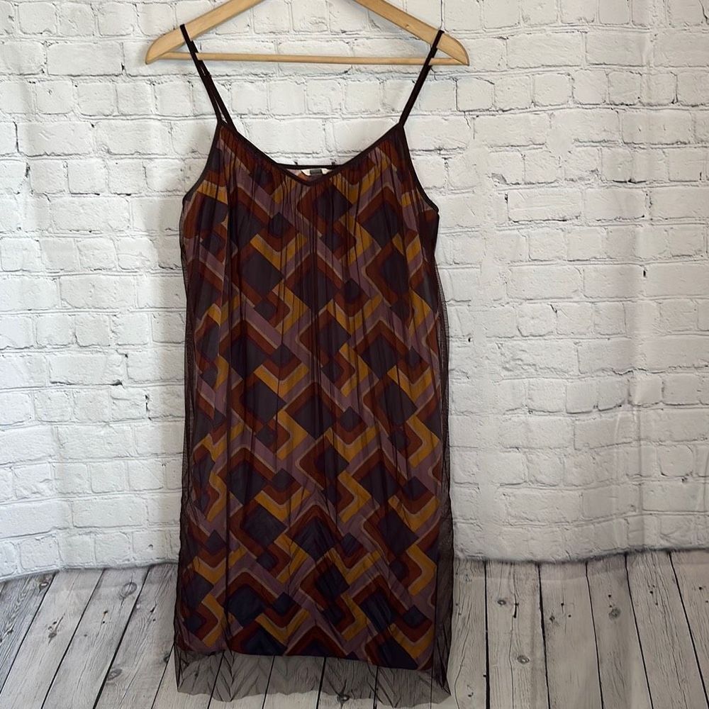 Fossil Brown Mesh Geometric Printed Sleeveless Dress size Medium